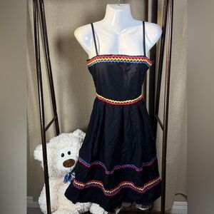 Black Dress with Multicolor Trim
